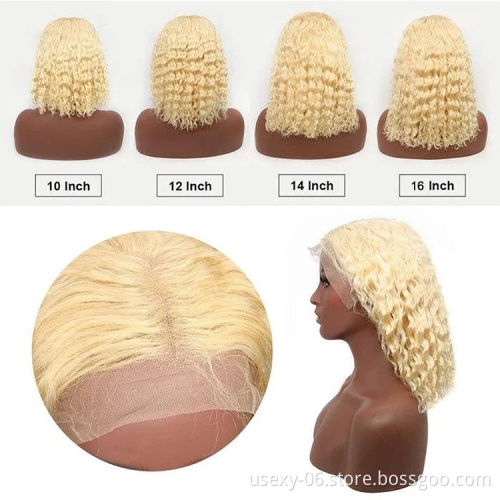 wholesale blonde curly wigs for black women hd lace pre plucked brazilian wigs transparent lace 613 blonde human hair wigs